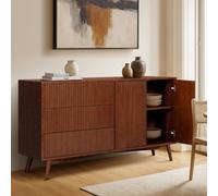 Teamson Home Tremolo Wooden Sideboard 3 Fluted Push-Open Drawers 2 Doors, Walnut