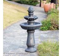 Teamson Home Two-Tier Outdoor Birdbath Fountain with Shallow Basin, Antique Stone-Effect Finish and Gentle Flowing Water 99cm Tall, Antique Copper