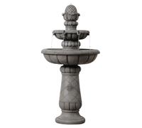 Teamson Home Two-Tier Outdoor Birdbath Fountain with Shallow Basin, Light Grey Stone-Effect Finish and Gentle Flowing Water 99cm Tall, Light Grey