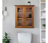 Teamson Home Wall-Mounted Bathroom Cabinet With Glass Doors, Oiled Oak