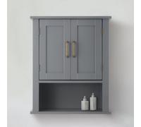 Teamson Home Wall Mounted Bathroom Medicine Cabinet With Open Shelf, Bathroom Storage, Grey