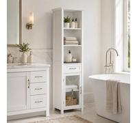 Teamson Home White Bathroom Linen Storage Cabinet With Glass Door & Drawer, 65In