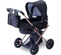 Teamson Kids 2-in-1 Classic Doll Stroller in Black with Removable Bassinet, Adj