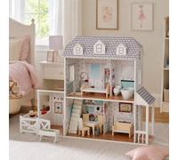 Olivia's Little World Dreamland Farmhouse Wooden Doll House, White/Grey | Horse Stable, Porch, 14-pc. Accessory Set, For 12" Dolls