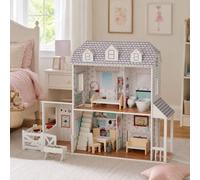 Olivia's Little World Dreamland Farmhouse Wooden Doll House, White/Grey | Horse Stable, Porch, 14-pc. Accessory Set, For 12" Dolls