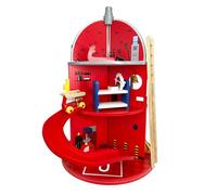 Teamson Kids 3-Story Fire House with 25-piece Figurines Set, Red