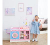 Olivia's Little World by Teamson Kids Wooden Interactive 6-in-1 Baby Doll Changing Table Station Nursery Doll House Playset with 6 Accessories & Storage Pink/Purple TD-13522A