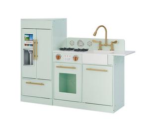 Teamson Kids Chelsea Large 2 Pcs Interactive Wooden Play Kitchen Playset With 3 Accessories - Green