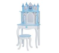 Teamson Kids Dreamland Princess Play Vanity Set with Mirror, Shelf, Storage Drawer, Stool, and Accessories for 12" Dolls, White and Blue