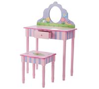 Teamson Kids Dressing Table, Play Vanity Set With Mirror & Stool, Magic Garden - Pink/multi
