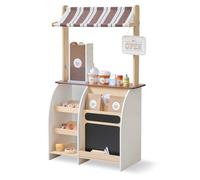 Teamson Kids Espresso Treats Wooden Coffee Stand Playset with Toy Espresso Machine, Pastries, Cups, Chalkboard Menu, Open/Closed Sign, Storage & 29 Accessories Included