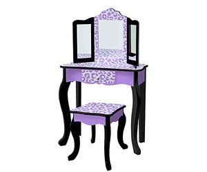 Teamson Kids Fantasy Fields Fashion Prints Vanity Table and Stool Set, Purple/Black, Leopard, TD-11670J