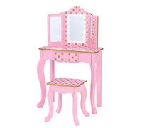 Teamson Kids Fantasy Fields Gisele Play Vanity Set, Pink/Rose Gold | Fashion Polka Dot Prints, LED Mirror Light