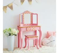 Teamson Kids Fantasy Fields Gisele Polka Dot Kids Vanity Table & Stool, Pink & Gold