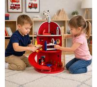 Wooden Fire Station Playset with 25-piece Figurines - Red