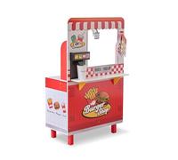 Teamson Kids Flip & Fry Burger Shop Wooden Playset in Red with Grill, Fryer, Drinks Station & 29 Accessories, Encourages Social Skills & Creativity