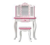 Teamson Kids Dressing Table, Play Vanity Set With Mirror & Stool - Pink/white/giraffe Print