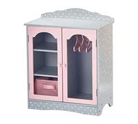 Teamson Kids Grey Polka Dot Doll Wardrobe | Shelves, Drawer, Hangers