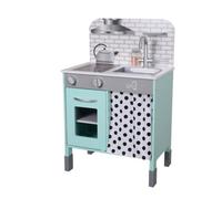 Teamson Kids Interactive Wooden Play Kitchen, Pretend Playset With Adjustable Legs - Blue/white