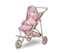 Teamson Kids Jogging Doll Stroller, Beige with Confetti Pattern | Adjustable Canopy, Soft Grip, Harness, Storage Basket, Nurturing Role Play