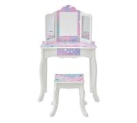 Teamson Kids Kids Vanity Table & Stool With Tri-Fold Mirror And Drawer