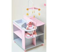 Olivia's Little World 6-in-1 Wooden Baby Doll Changing Station with Crib, Changing Table, High Chair, Double-Door Closet, Sink and Washing Machine, Multicoloured