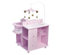 Olivia's Little World Wooden Baby Doll Changing Station with Crib, Changing Table, High Chair, Double-Door Closet, Sink and Washing Machine, Lilac and White