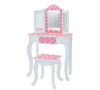 Teamson Kids Fashion Prints Polka Dot Wooden Vanity Table and Stool Set, Wood, Pink/White, 59.69 x 29.21 x 97.79 cm