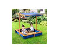 Teamson Kids Large Outdoor Wooden Sand Pit With Lid, Canopy & Adjustable Height in Brown Teamson Kids Brown