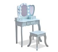 Teamson Kids Light Blue Heart Vanity with LED, Mirror, Stool & Drawers