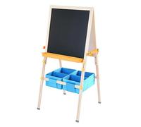 Teamson Kids Little Artist Vangogh Two-Sided Adjustable Wooden Easel with Storage Basket, Chalkboard, Whiteboard, Paper Roll and Accessories, Natural Wood