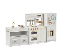 Teamson Kids Little Chef Atlanta Modular Play Kitchen in White & Gold with 17 Accessories, Freestanding Units, Magnetic Fridge & Realistic Details