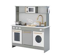 Teamson Kids Little Chef Berlin Modern Play Kitchen Grey/White | Wooden Pretend Toy Kitchen