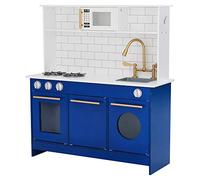 Teamson Kids - Little Chef Berlin Modern Play Kitchen - White/Blue | Wooden Children Imitation Play