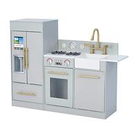 Teamson Kids Little Chef Charlotte Play Kitchen, Grey with Gold | Modern, Modular, Interactive, Wooden, Refrigerator, Stove and Sink