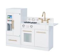 Teamson Kids Little Chef Charlotte Play Kitchen, White/Gold | Modern, Modular, Realistic Refrigerator, Stove and Sink