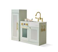 Teamson Kids Little Chef Chester Play Kitchen in Green with Fridge, Stove, 12 Accessories, Hooks & Shelves, Sparks Teamwork, Creativity & Confidence