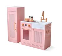 Teamson Kids Little Chef Chester Play Kitchen in Peach with Fridge, Stove, 12 Accessories, Shelves & Hooks, Develops Creativity & Organization Skills