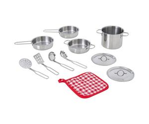 Teamson Kids Little Chef Frankfurt 11-Piece Stainless Steel Pretend Play Cooking Accessory Set, Chrome