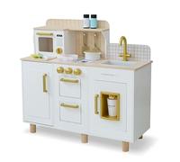 Teamson Kids Little Chef Hampton Wooden Play Kitchen Set with Ice Dispenser, Sink, Click Hob Knobs, Storage & 17 Accessories Included for Toddlers