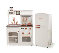 Teamson Kids Little Chef Normandy Wooden Play Kitchen, Off-White Modular Set with Separate Fridge, Sink, Click Knobs, Storage & 14 Accessories Included