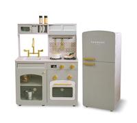 Teamson Kids Little Chef Normandy Wooden Play Kitchen, Soft Green Modular Set with Separate Fridge, Sink, Click Knobs, Storage & 14 Accessories for Pretend Play