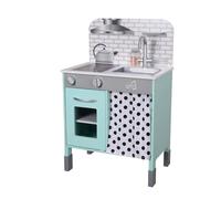Teamson Kids Wooden Play Kitchen Pretend Play Kitchen with Interactive Role Play Oven, Sink and Curtain, Adjustable Leg Height, Little Chef Philly