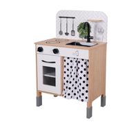 Teamson Kids Little Chef Philly Modern Play Kitchen White/Wood | Interactive Role Play Oven, Sink and Curtain, Adjustable Leg Height