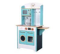 Teamson Kids Wooden Little Chef Small Retro Wooden Play Kitchen Toy Pretend Play Set with Interactive Features & 7 Role Play Accessories Blue/White