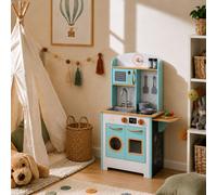 Teamson Kids Wooden Little Chef Small Retro Wooden Play Kitchen Toy Pretend Play Set with Interactive Features & 7 Role Play Accessories Blue/White