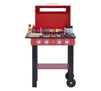 Teamson Kids Little Helper Backyard Indoor Outdoor BBQ Grill Playset Toy with Interactive Features and 25 Pretend Play Cooking Accessories, Red TD-13544B