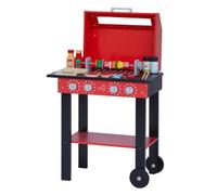 Teamson Kids Little Helper Wooden Backyard Bbq Grill Playset, Red/black