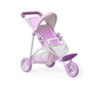 Olivia's Little World Baby Doll Jogging-Style Pram with Canopy, Seatbelt and Storage Space, Purple and White