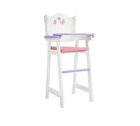 Olivia's Little World Little Princess Wooden Baby Doll High Chair with Fixed Tray and Pink Polka Dot Cushion, White and Purple